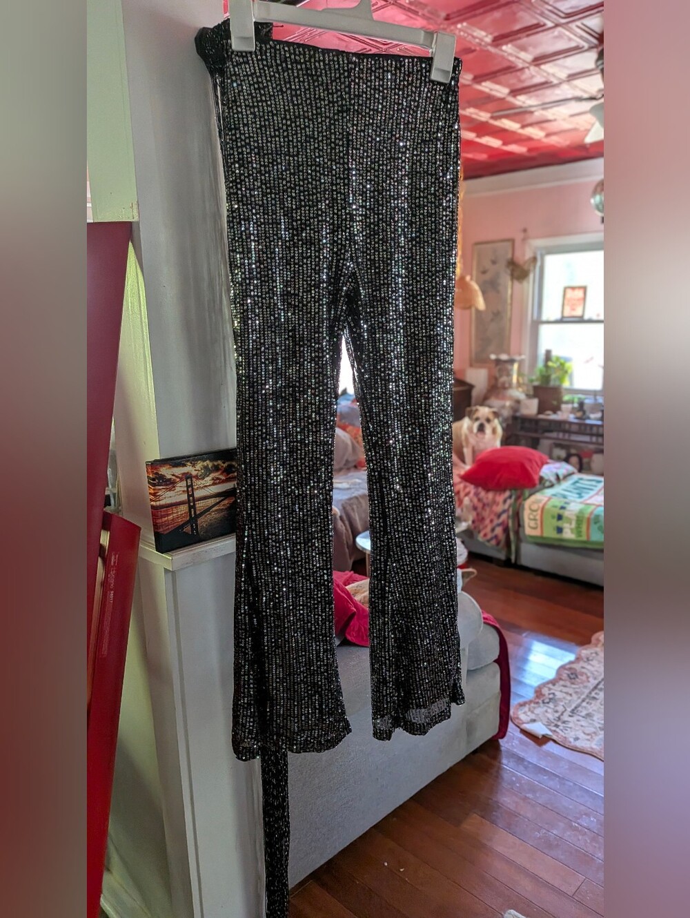 Black Sequin Wide-Leg Evening Pants